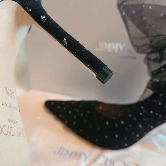 Jimmy Choo Black Gold Glitter Sparkle Tulle Mesh Sock Suede Stiletto Heel EU36.5 - Picture 12 of 12